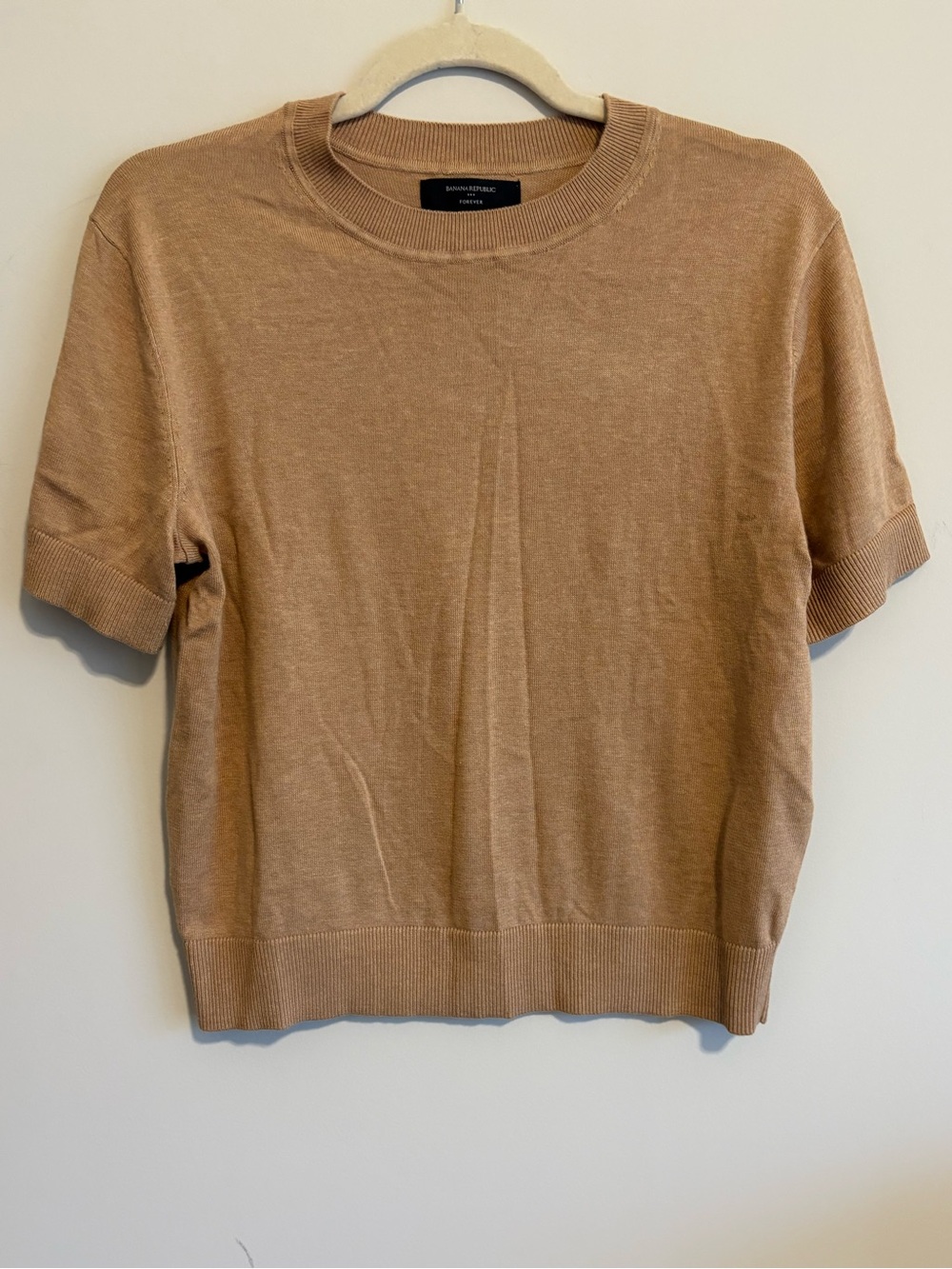 Banana Republic Crewneck Short Sleeve Knit Top - Camel Brown
